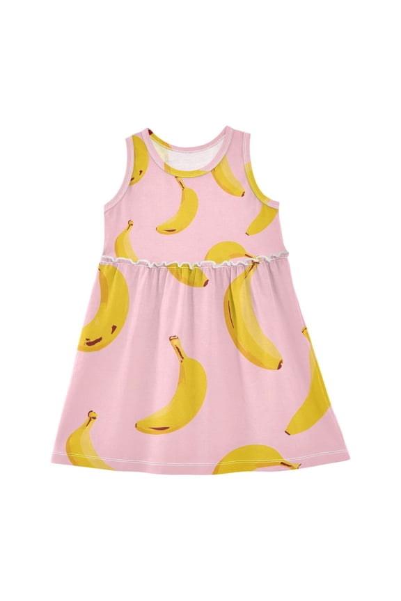 Girls Dress Banana Pattern Sleeveless Dress for Girls Hem A-Line Casual Sundress