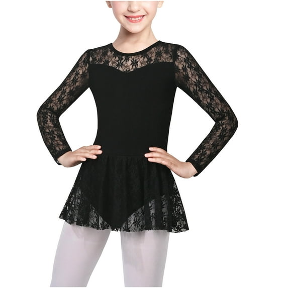 Girls Dress Basic Leotard Lace Long Sleeve Ballet Dance Gymnastic 4-5 Years