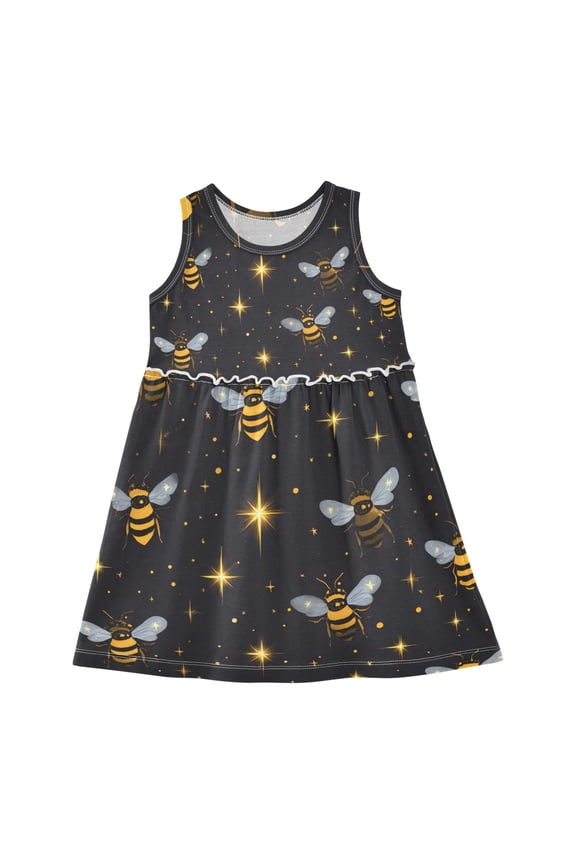 Girls Dress Bees Stars Sleeveless Dress for Girls Hem A-Line Casual Sundress
