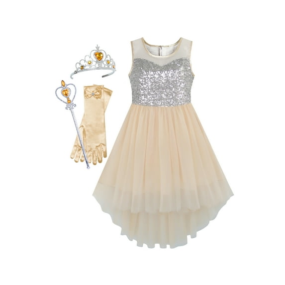 Girls Dress Beige Hi-low Magic Wand Princess Crown Dress Up 10 Years