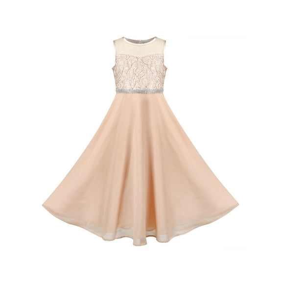 Girls Dress Beige Sequin Wedding Bridesmaid Chiffon Formal Party Pageant 7 Years