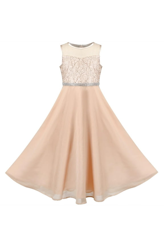 Girls Dress Beige Sequin Wedding Bridesmaid Chiffon Formal Party Pageant 7 Years