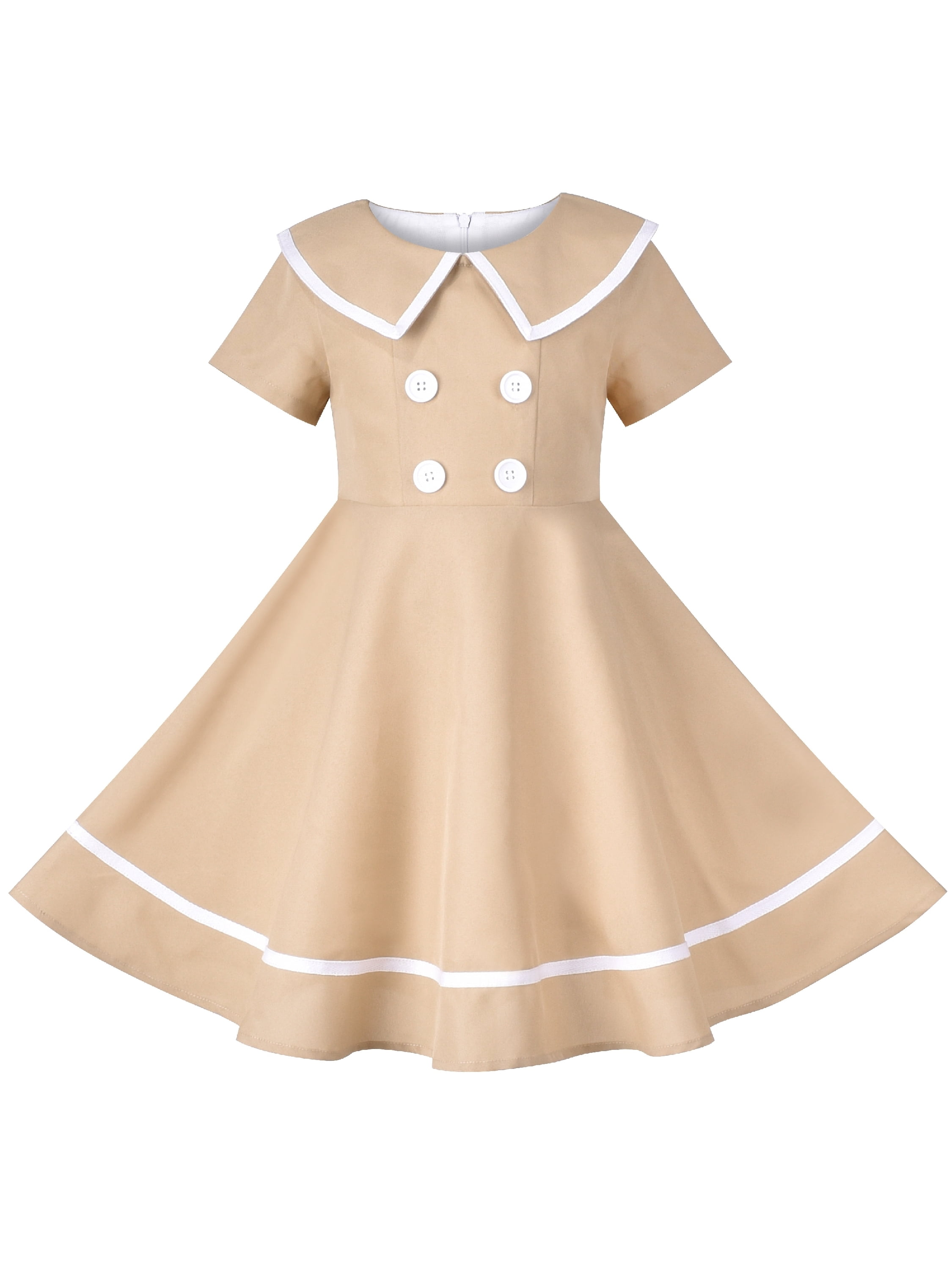 Girls Dress Beige Short Sleeve Collar Button Front School Uniform 6 Years -  Walmart.com