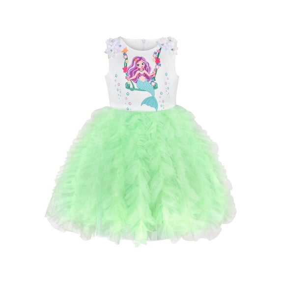 Girls Dress Birthday Mermaid Floral Ruffle Party Tutu Tulle Sleeveless 8 Years