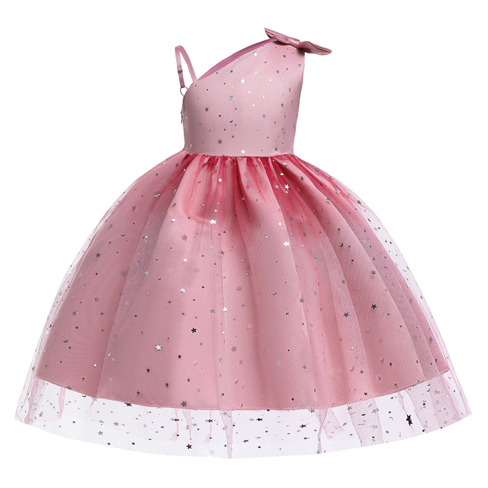 Girls Dress Birthday Party Dress Sequin Tulle Mesh Oblique Shoulder ...