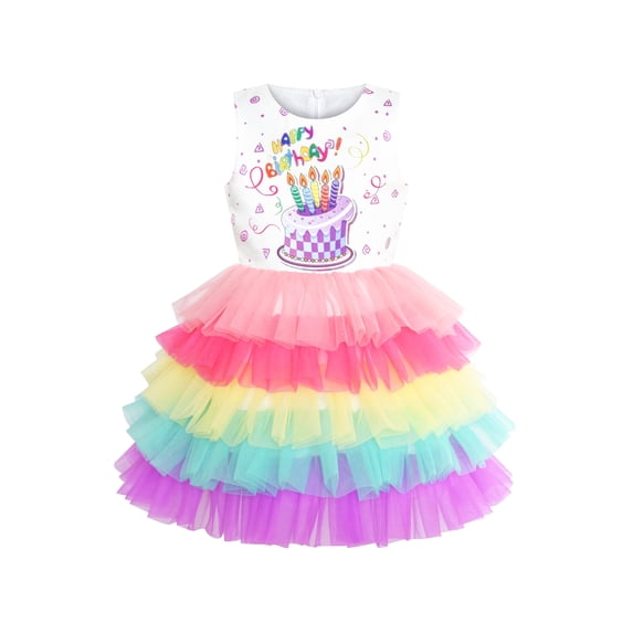 Girls Dress Birthday Princess Rainbow Cake Balloon 6 Years