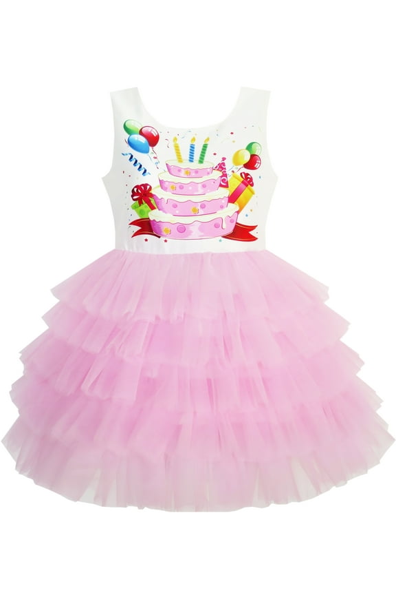Girls Dress Birthday Princess Ruffle Dress Cake Balloon Print 5