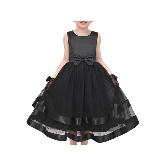Girls Dress Black Bow Tie Glove Formal Party Pageant Sleeveless 8 Years