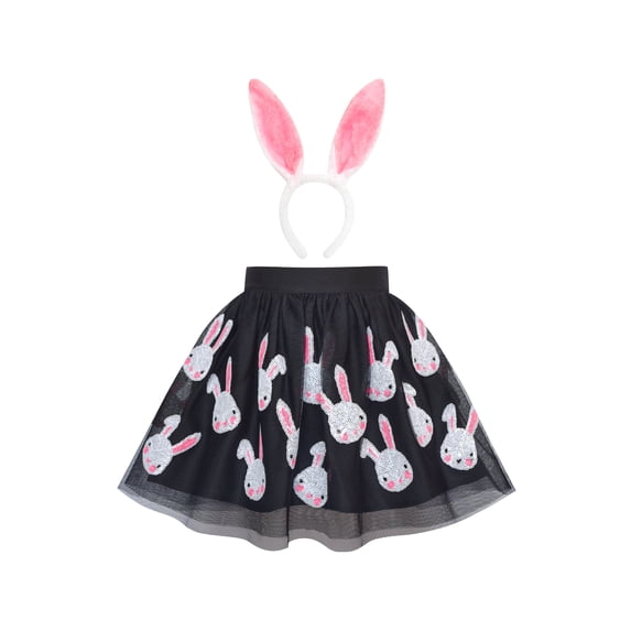 Girls Dress Black Bunny Skirt Rabbit Bunny Headband 9-10 Years