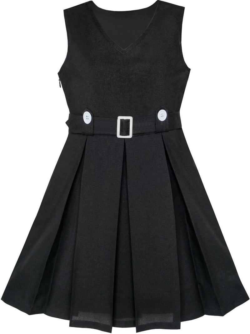 Sunny Fashion Girls Dress Black Button Back School Uniform Pleated Hem 10, Girl's