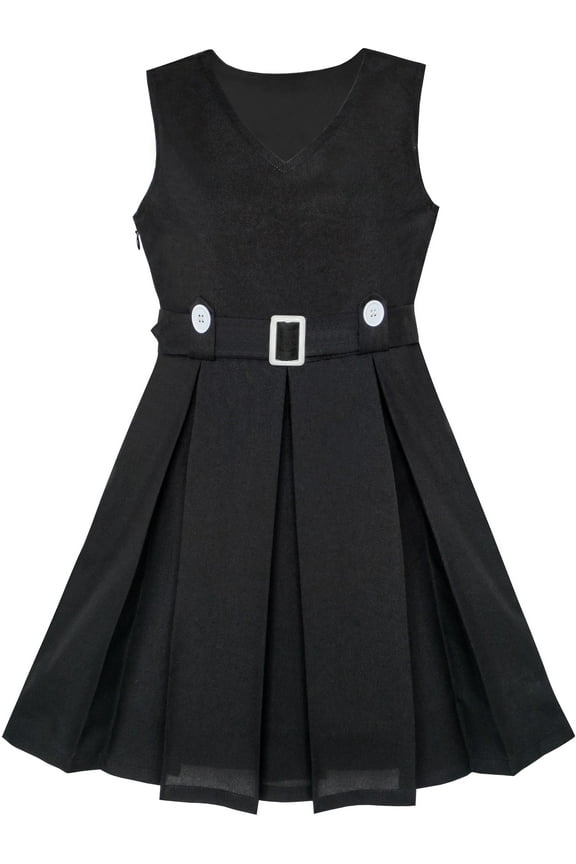 Girls Dress Black Button Back School Uniform Pleated Hem 10