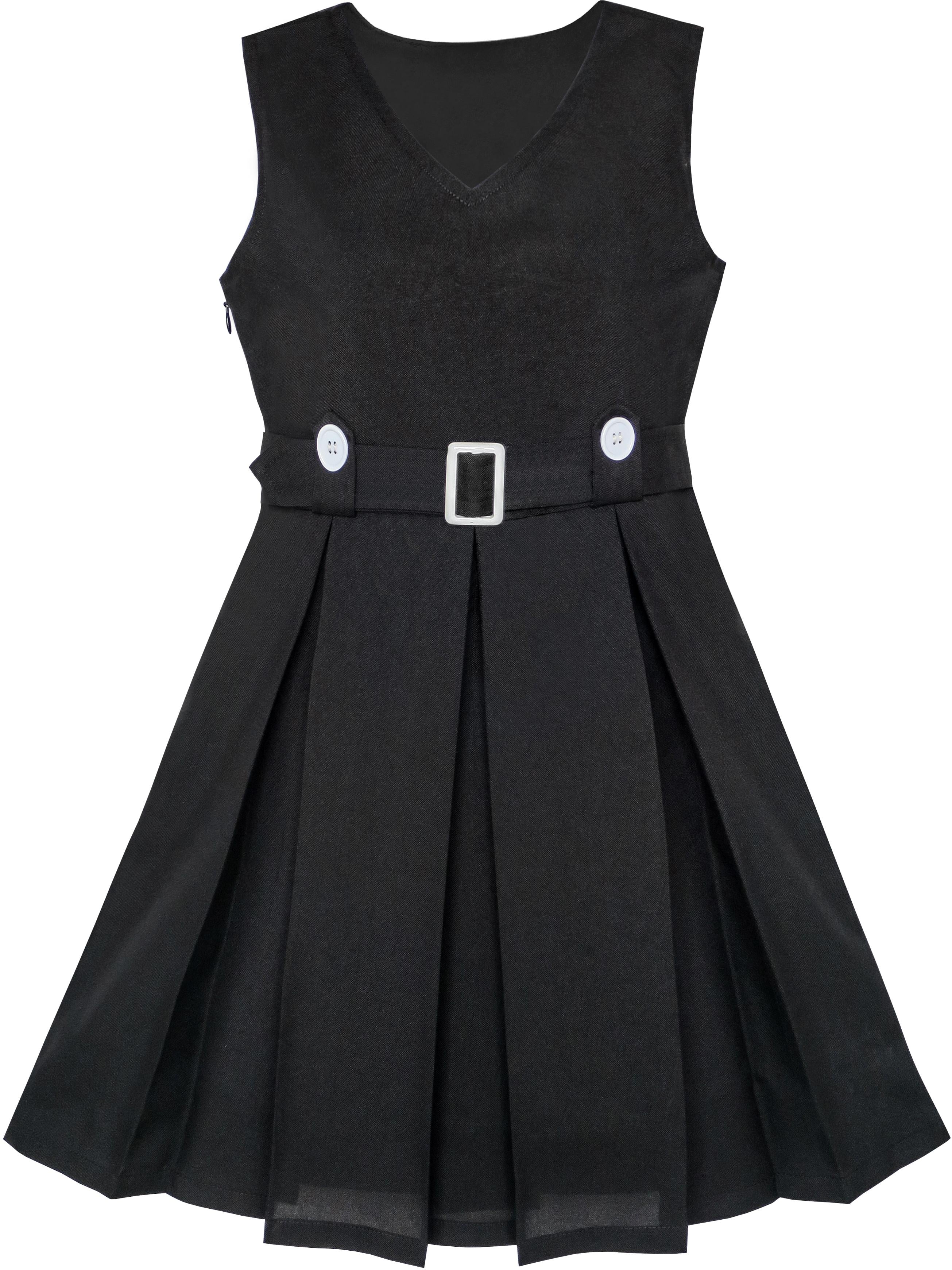 Girls Black Button Back School Uniform Dress with Pleated Hem Sizes 6 14