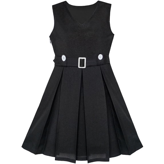 Sunny Fashion Girls Dress Black Button Back School Uniform Pleated Hem 7 Years