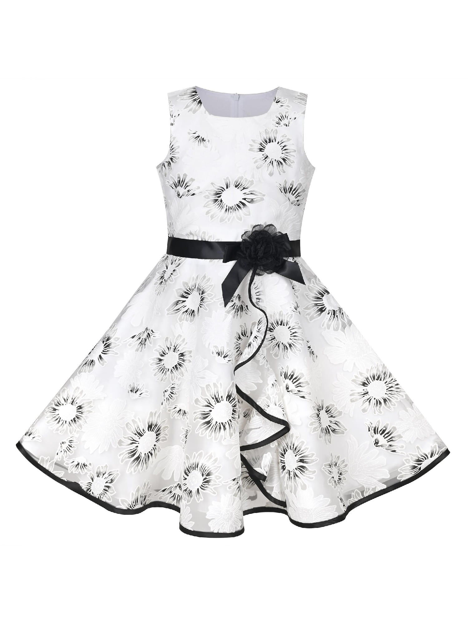 black and white floral bridesmaid dresses Black Chiffon Floral Printing V-neck Spaghetti Strap A-line Bridesmaid