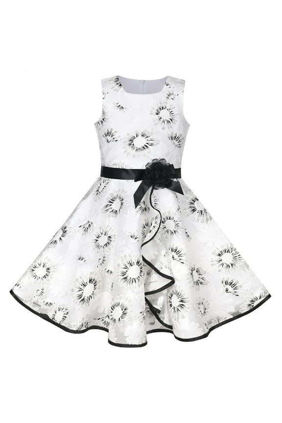 Girls Dress Black Floral Asymmetrical Special Occasion Formal Wedding 9-10 Years