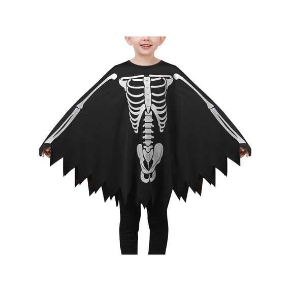 Girls Dress Black Glow In The Dark Skeleton Cloak Cape Costume Halloween 11-12 Years