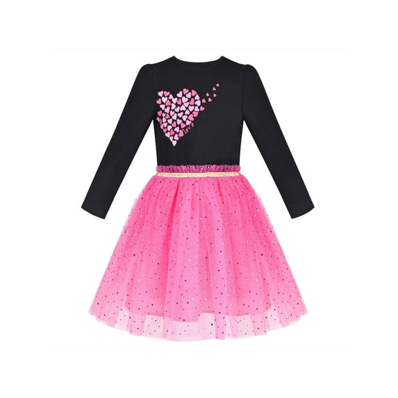 Girls Dress Black Heart Pink Sequin Tulle Valentine's Day Dress 7 Years