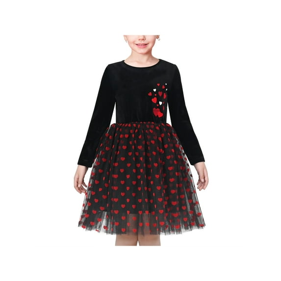 Girls Dress Black Heart Tulle Party Velvet Valentine's Day Party 6 Years