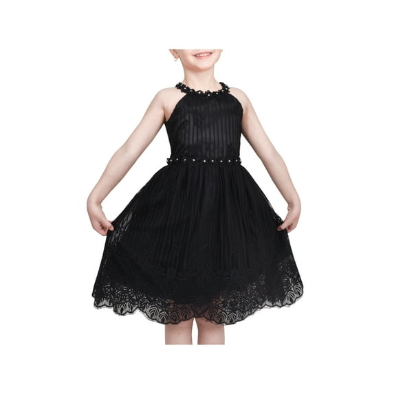 Girls Dress Black Lace Rhinestone Halter Neck Formal Party Ball Gown 8 Years