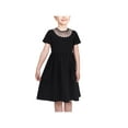 thumbnail image 1 of Girls Dress Black Shirt Fishnet Beaded Collar Short Formal Elegant 8 Years, 1 of 7