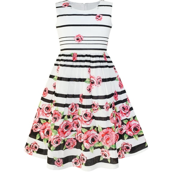 Girls Dress Black Striped Pink Flower Sundress 4-5