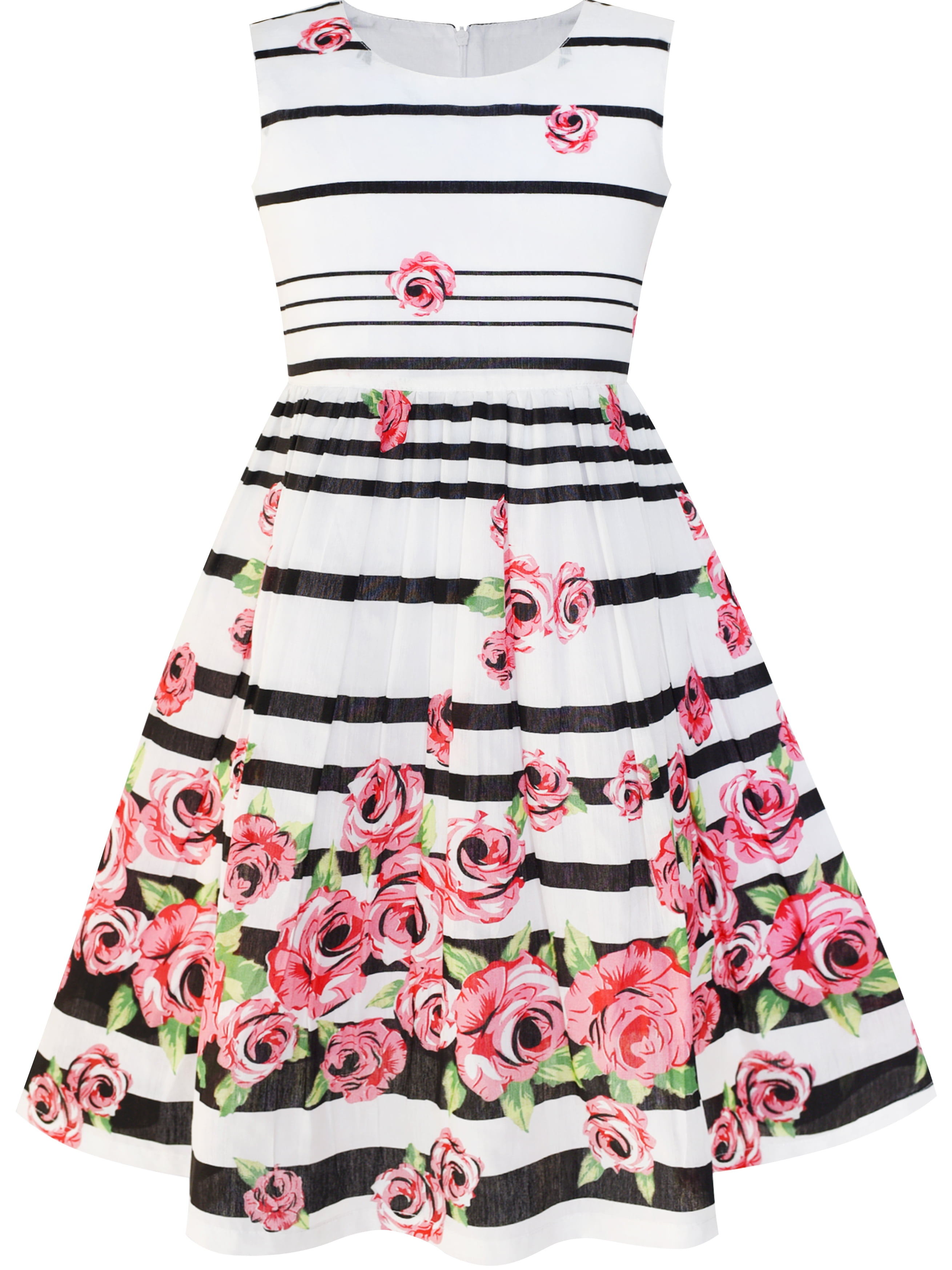 Girls Dress Black Striped Pink Flower Sundress 6 - Walmart.com