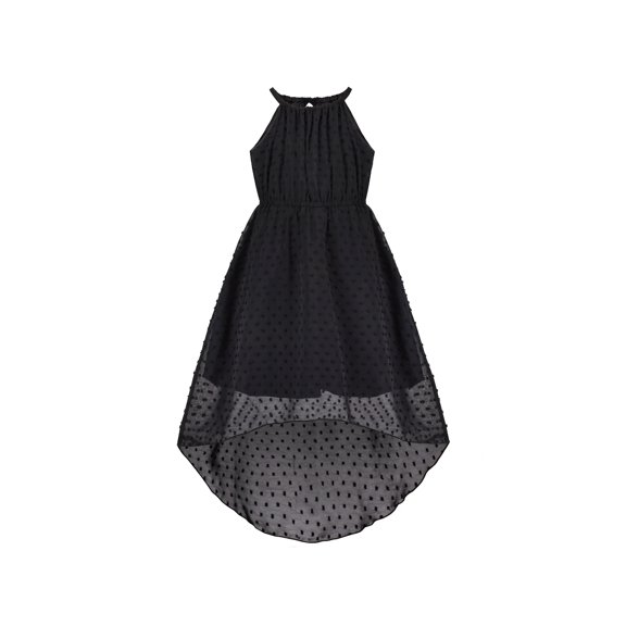 Girls Dress Black Swiss Dot Hi-lo Skirt Sweet Halter Sleeveless 8 Years