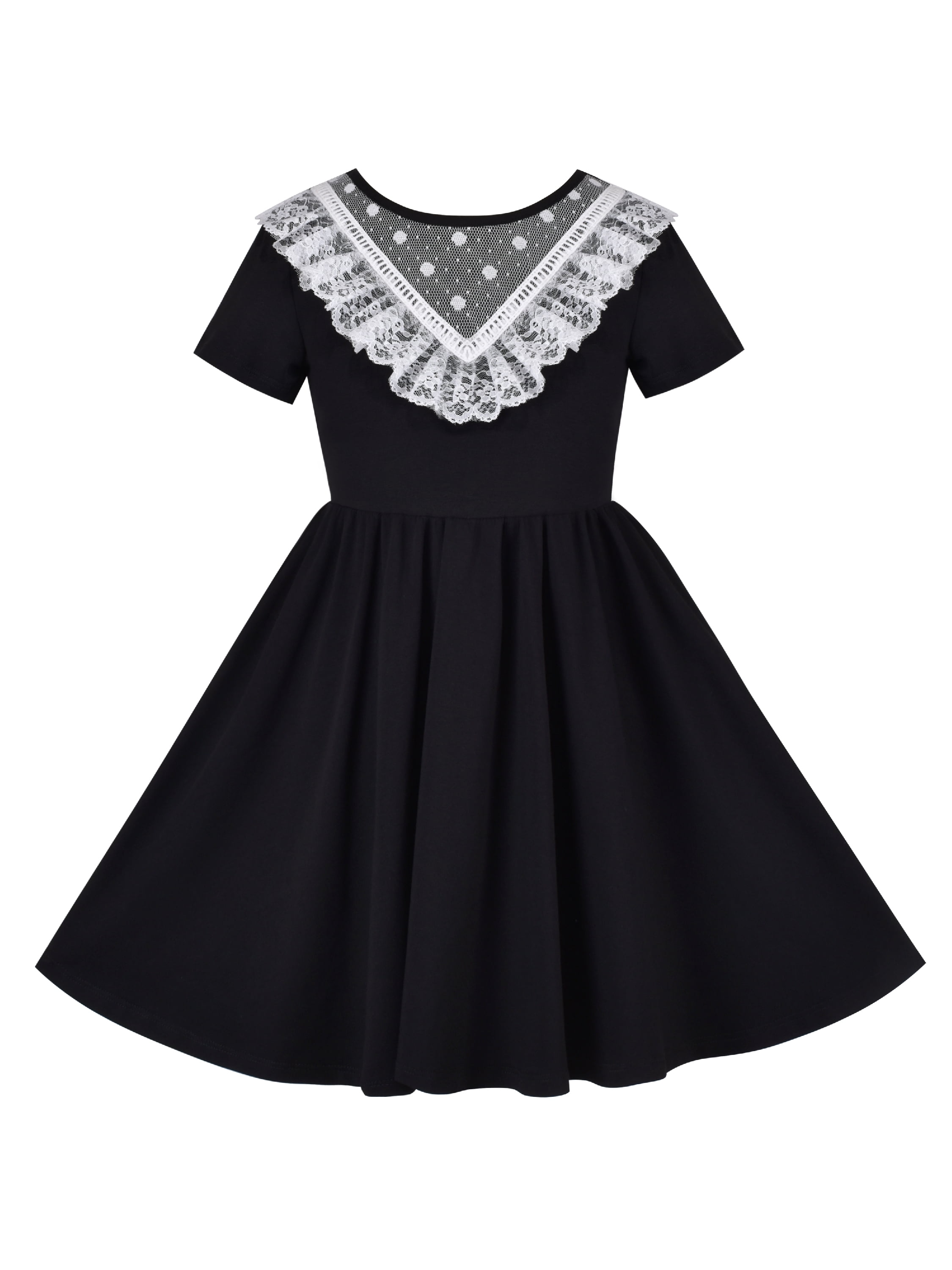 Robe Noire Lady Laila – Dentelle, Manches Courtes, Coupe Swing Avec Lacets, Taille Regular, Neuve Avec étiquettes