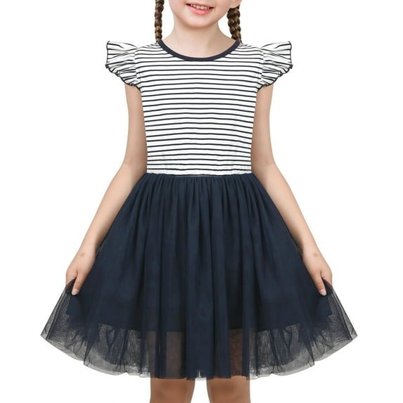 Girls Dress Black White Zebra Striped Ruffle Tulle Sundress Casual Cotton 4 Years