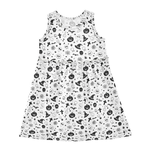 Girls Dress Black and White Halloween Sleeveless Dress for Girls Hem A-Line Casual Sundress