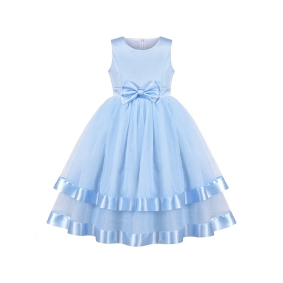 Girls Dress Blue Bow Tie Party Pageant Ball Gown Wedding Princess 10 Years