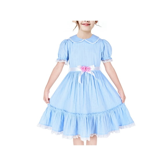 Girls Dress Blue Collar Pink Flower Scary Horror Twins Halloween 7 Years