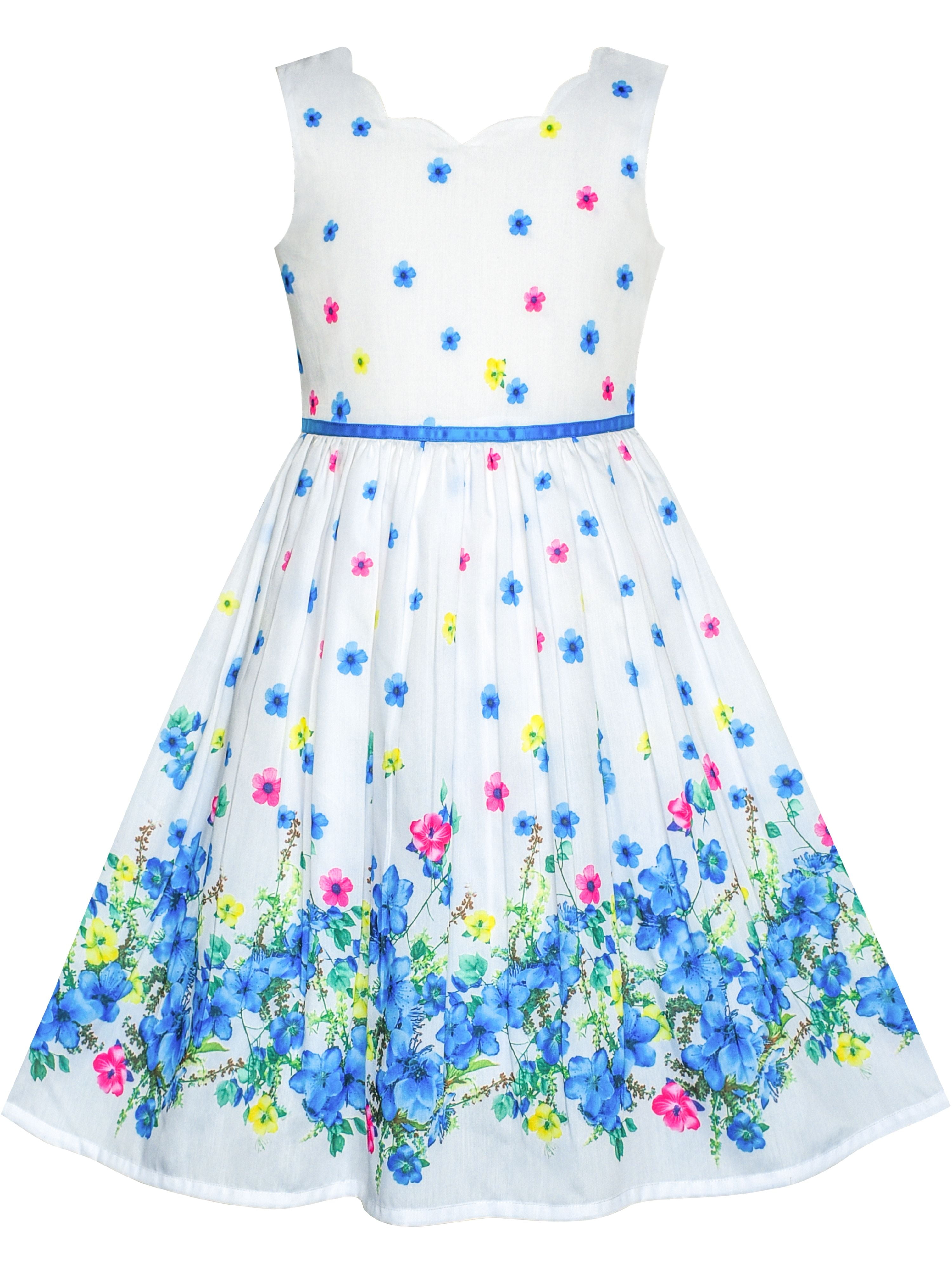 Girls Dress Blue Flower Petal Summer Sundress 10 Years