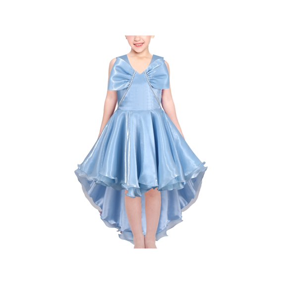 Girls Dress Blue Hi-lo Pearl Organza Bow Tie Party Pageant Wedding 12 Years