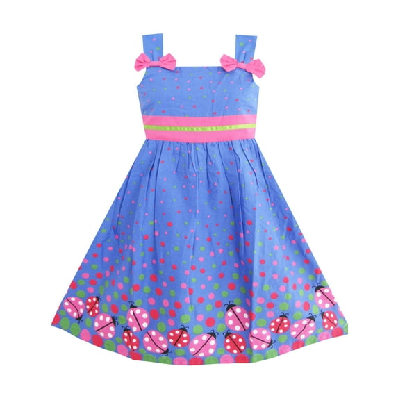 Girls Dress Blue Ladybug Pink Dot Children Clothing 2-3
