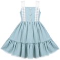 thumbnail image 1 of Sunny Fashion Girls Dress Blue Plaid 1950s Retro Strap Sleeveless Princess Casual 6 Years, 1 of 5