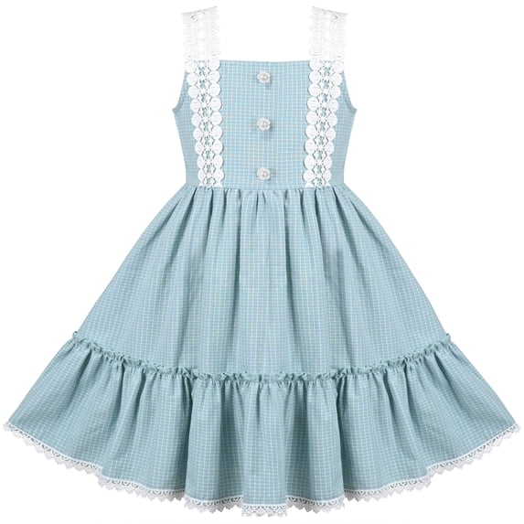 Sunny Fashion Girls Dress Blue Plaid 1950s Retro Strap Sleeveless Princess Casual 6 Years