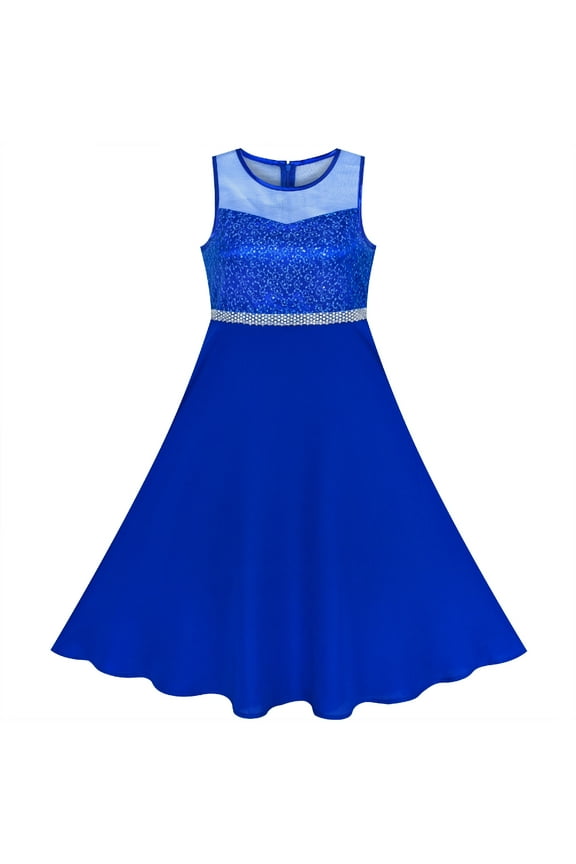 Girls Dress Blue Rhinestone Chiffon Bridesmaid Dance Maxi Gown 10 Years