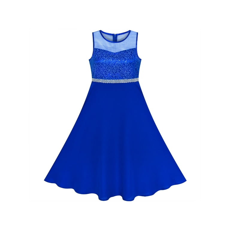 Girls Dress Blue Rhinestone Chiffon Bridesmaid Dance Maxi Gown 6 Years