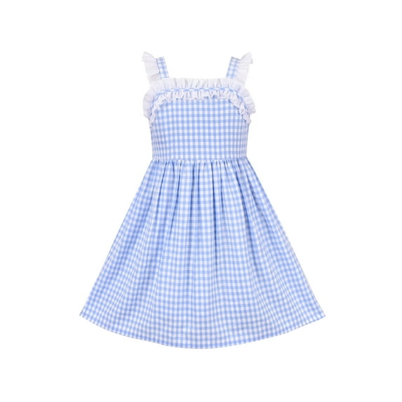 Girls Dress Blue White Checkered Ruffle Tank Sundress 6 Years