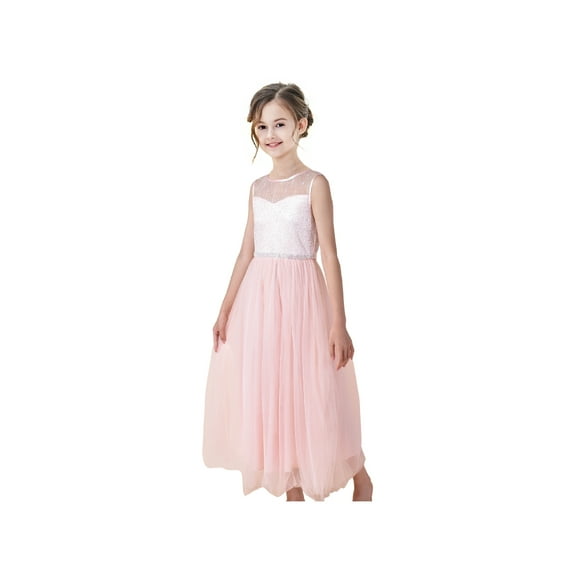 Girls Dress Blush Pink Rhinestone Chiffon Dance Ball Maxi Gown 8 Years
