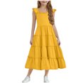 thumbnail image 1 of Girls Dress Boho Flutter Sleeve Tiered A Line Summer Dresses Kids Square Neck Flowy Sundress 3-13 Years, 1 of 5