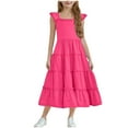 thumbnail image 1 of Girls Dress Boho Flutter Sleeve Tiered A Line Summer Dresses Kids Square Neck Flowy Sundress 3-13 Years, 1 of 5