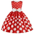 thumbnail image 1 of Girls Dress Bowknot Dot Printed Pageant Gown Birthday Party Princess Wedding Girls Boho Dresses,Size 5 Years-6 Years, 1 of 3