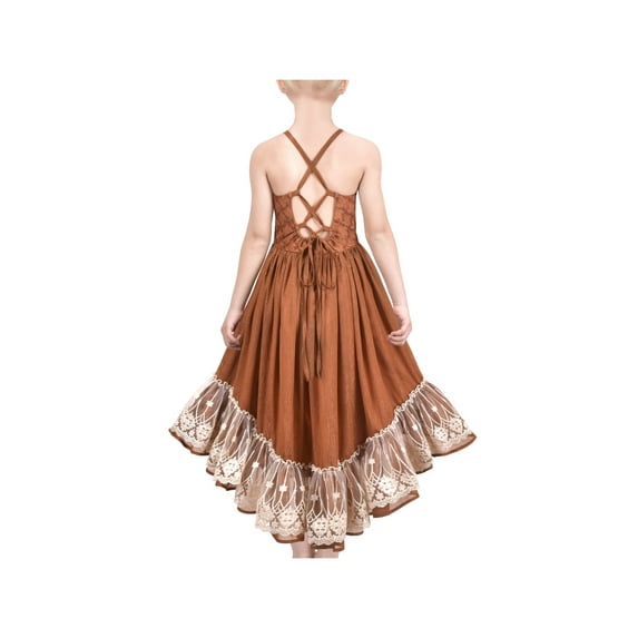 Girls Dress Brown Hi-low Lace Trim Halter Party Pageant Elegant 8 Years