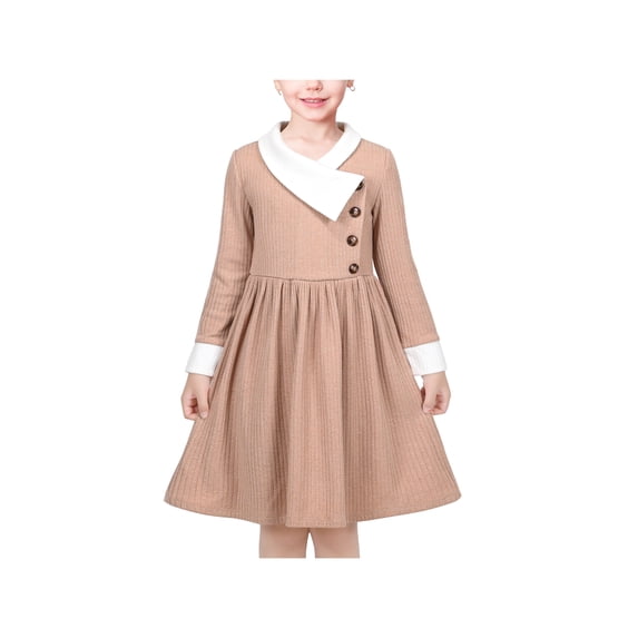 Girls Dress Brown Knit Rib Asymmetrical Fall Winter Casual Long Sleeve 12 Years