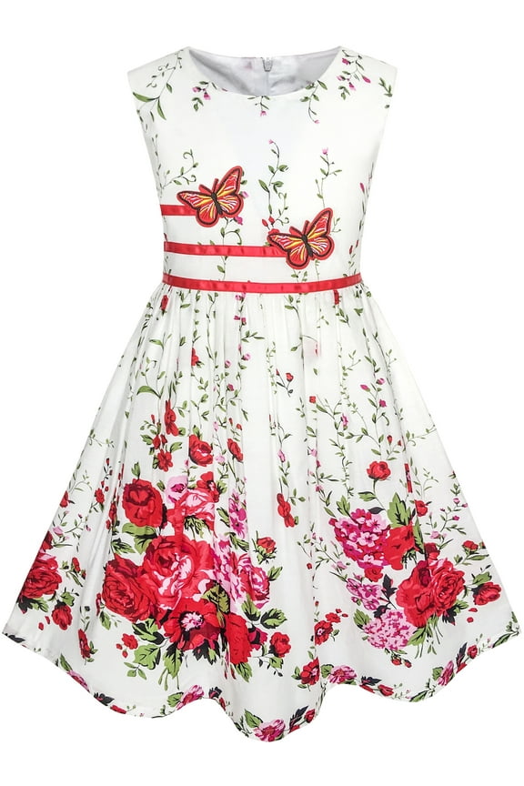 Girls Dress Butterfly Flower Sundress Party 11-12