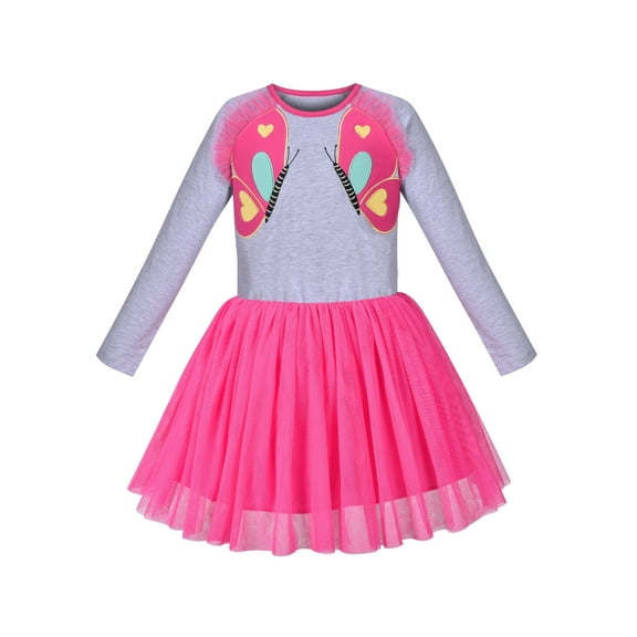 Girls Dress Butterfly Long Sleeve Pink Tulle Skirt 8 Years