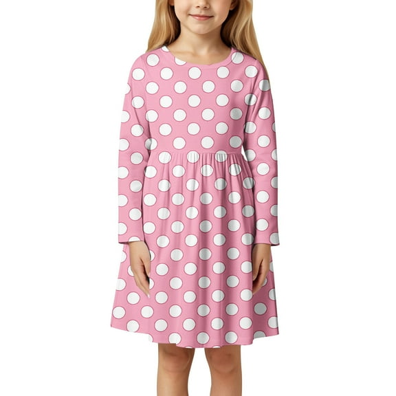 Girls Dress Casual Floral Dot Print Long Sleeve Dress Toddler Kids Age 3 11 Years Cute Stylish Outfit School Outdoor Play Everyday Wear Birthday Party Wedding Dresses,Size 10-11 Years
