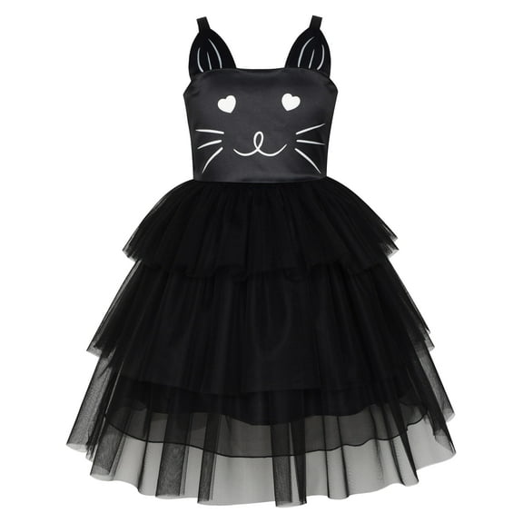 Girls Dress Cat Face Black Tower Ruffle Dancing Party 8